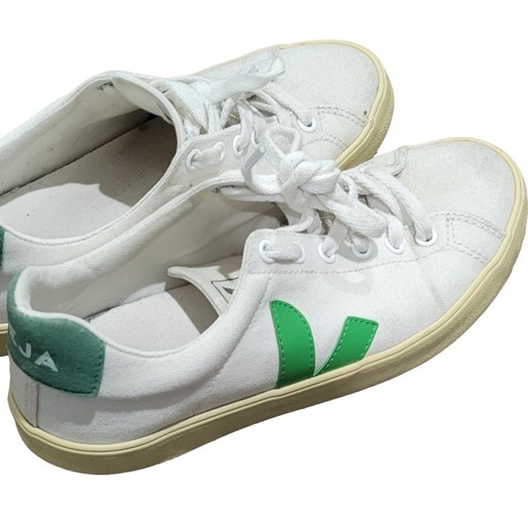 Veja Shoes - Veja Esplar Canvas White/Green Sneakers Size 38/US 7 - Used Good Condition